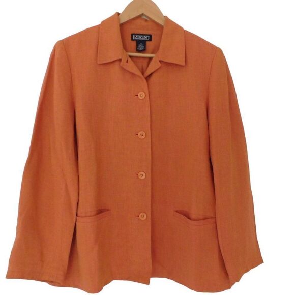 Lands End Linen Jacket Blazer Lined Orange Button Front Size 12 Career - Picture 5 of 5